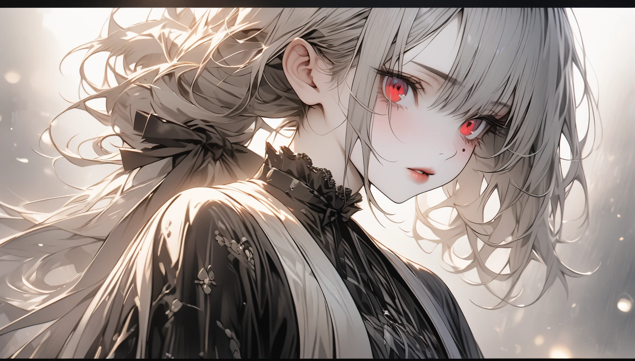 Anime girl with red eyes and long hair in a black dress - SeaArt AI