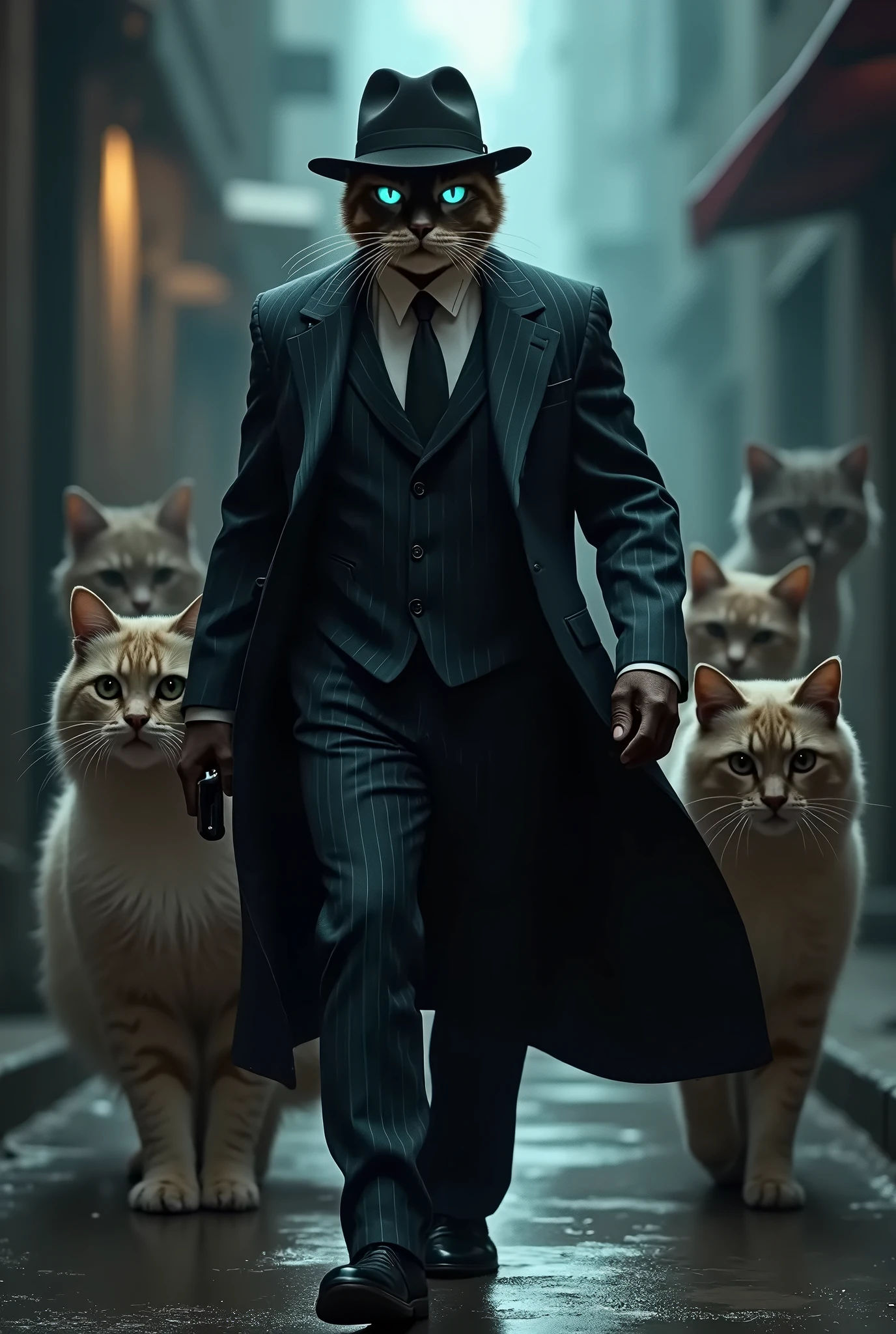 Cat Mafia Boss,Walking around with his cat minions,Personification