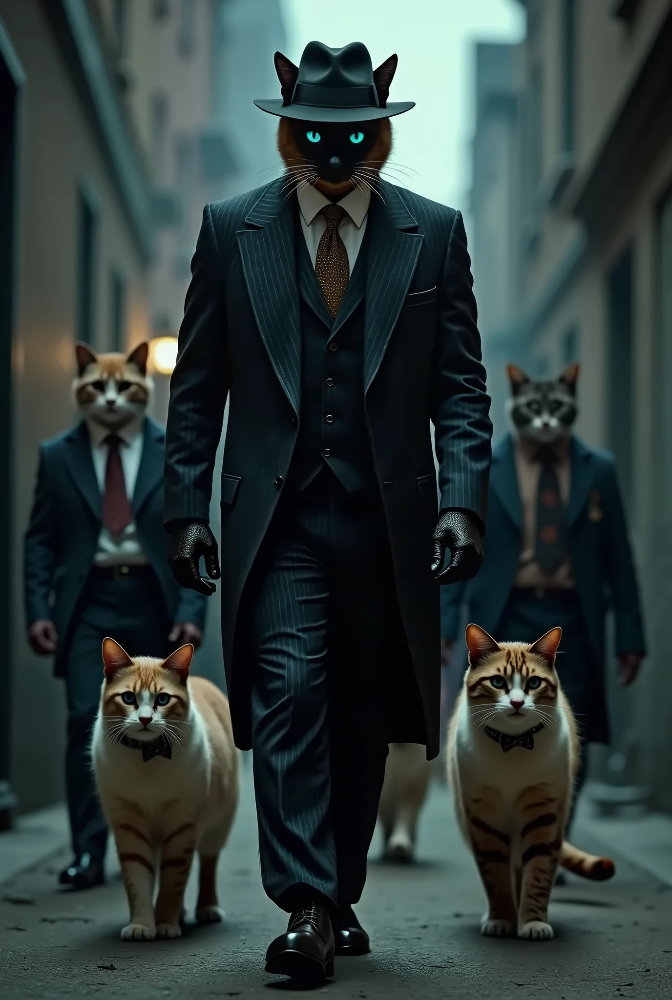 Cat Mafia Boss,Walking around with his cat minions,Personification