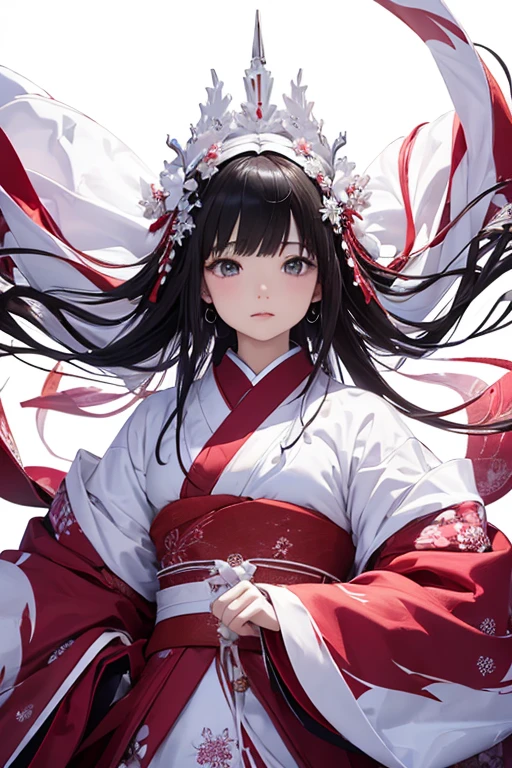 (((white background、White World)))、、unity 8k wallpaper、Super detailed、Beautiful, beautiful、masterpiece、Please redeem、(Tangleた、Mandala、Tangle、Tangle)、(Fractal Art:1.3)、One Girl、Beautiful black hair、Japanese、Big Pink、Red Kimono、Japanese clothing、Very detailed、Dynamic Angle、Cowboy Shot、The most beautiful things come from chaos、elegant、Crazy design、Bright colors、Romance、atmosphere、Ecstasy Note、Streaming music notes are displayed、(((white background、Pure white background、)))