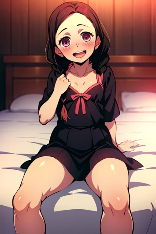 ((Best Quality)), ((masterpiece)), (be familiar with), Perfect Face, indoor, bedroom, Watching the audience,
One woman, Kanroji Mitsuri,
Open Mouth, Ecstatic expression, blush, smile,
Small breasts, Flat Chest, , , child, Girl,
Long Hair, Braids,
Leg spread,