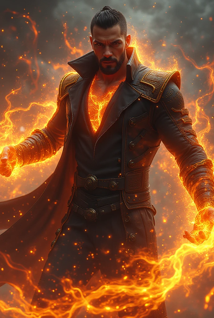 ((Masterpiece)), ((denoise)), ((void noise)), one man, best quality, 8k resolution, male focus, focus only, amazing composition, volumetric lighting, super quality, elegant, Very detailed, (front view), -----------, 35 years old, mature face, muscular, thin body, handsome, (detailed light-gray eyes, detailed eyes), (((light blonde hair, medium lenght hair))), ((big ears)), (((furry pectorals, thick plenty chest hair))), ((pale skin)), (((Medium length beard))), (((((Russell tovey))))),-----------, (((wizard trousers and cape costume attire))), (((flames surounding him))), (((magical lines all around)))