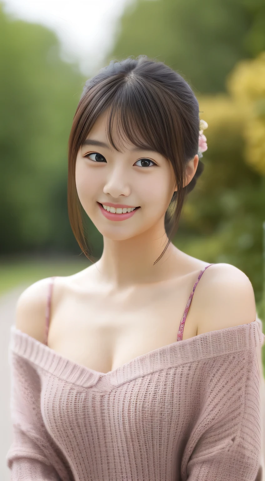 masterpiece,best quality,(Japanese girl),((Beautiful girl)),cleavage,(off shoulder:1.2),(perfect body beauty:1.2),(shy smile),From slightly above