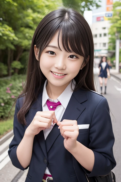 high quality、masterpiece、((blazer、Checked Skirt、school uniform))、Japanese women、19 years old、Over the knee socks、garter belt、Low Angle、The wind blows and my skirt flutters、Very sensitive skin、Fair skin、Young Face、Look at me、Slim figure、Underwear is biting into、smile