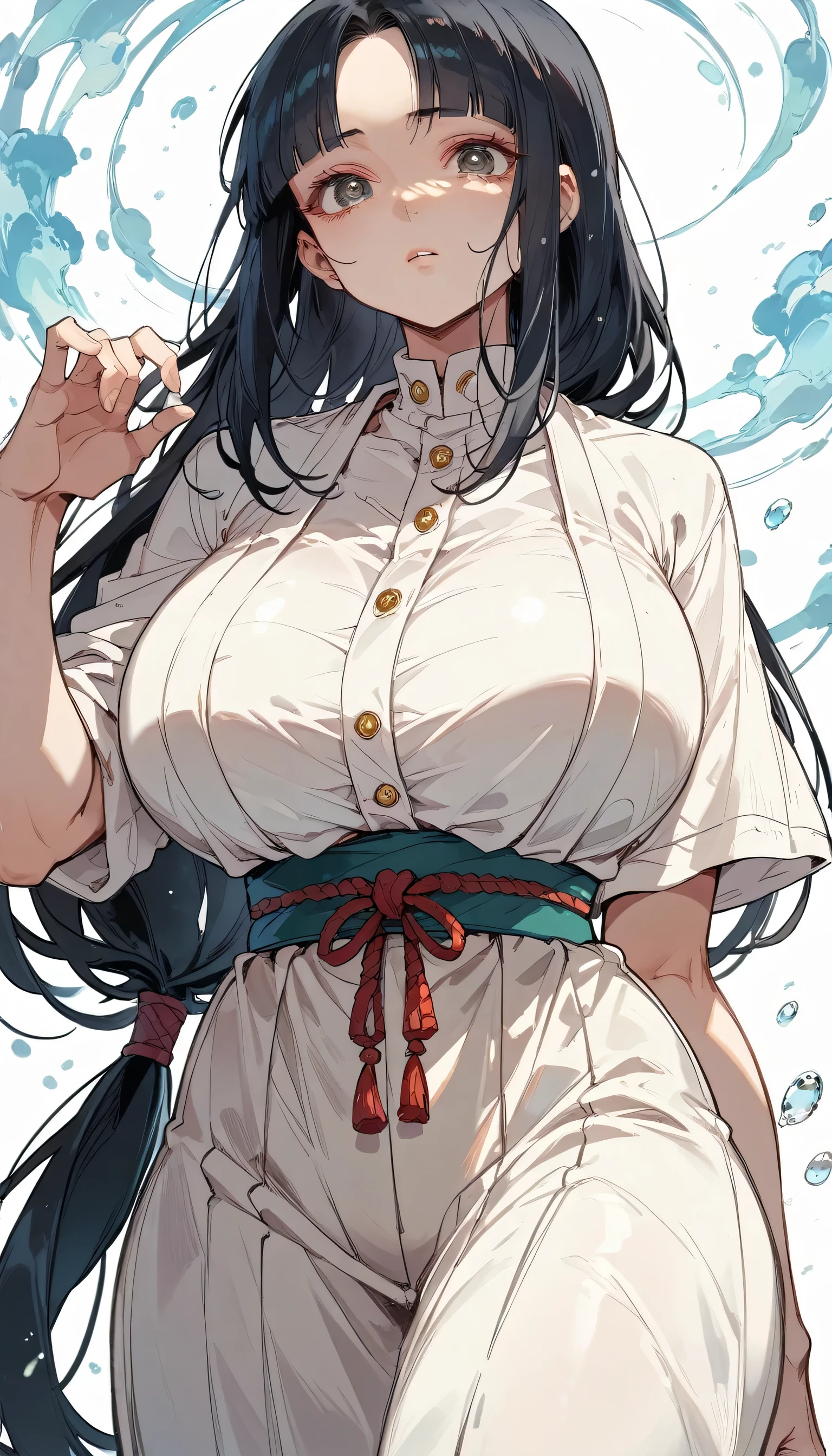 ,Huge breast、Long face、hime cut、Black hair straight、Long Hair、onmyouji、Big eyes、Beautiful eyes、Show your forehead、Low Ponytail ,((very curvy)),((forehead)),