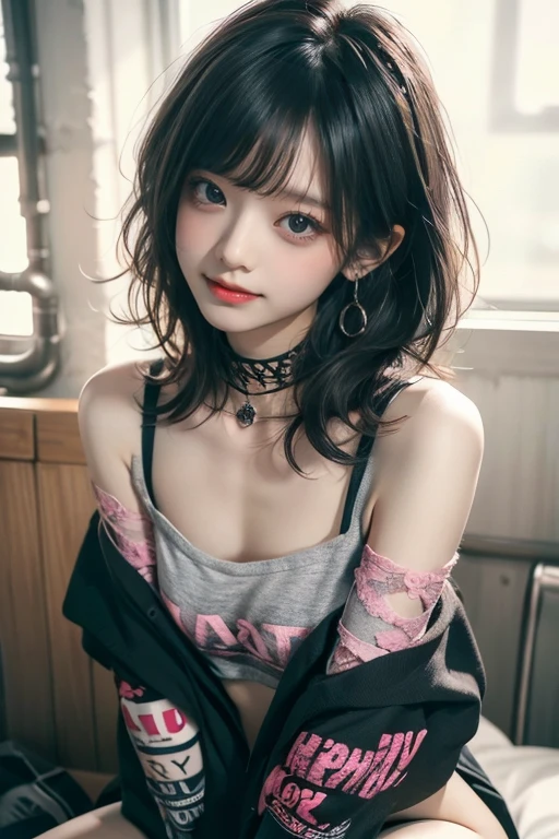 1girl in(((Facial expressions are randomly generated)))、Reaching the climax:1.3, short-cut、masutepiece、Bottoms are randomly generated、( Skeleton illustration printed shirt )、red and dense hair、Red GI Cut、Background bokeh:1.5