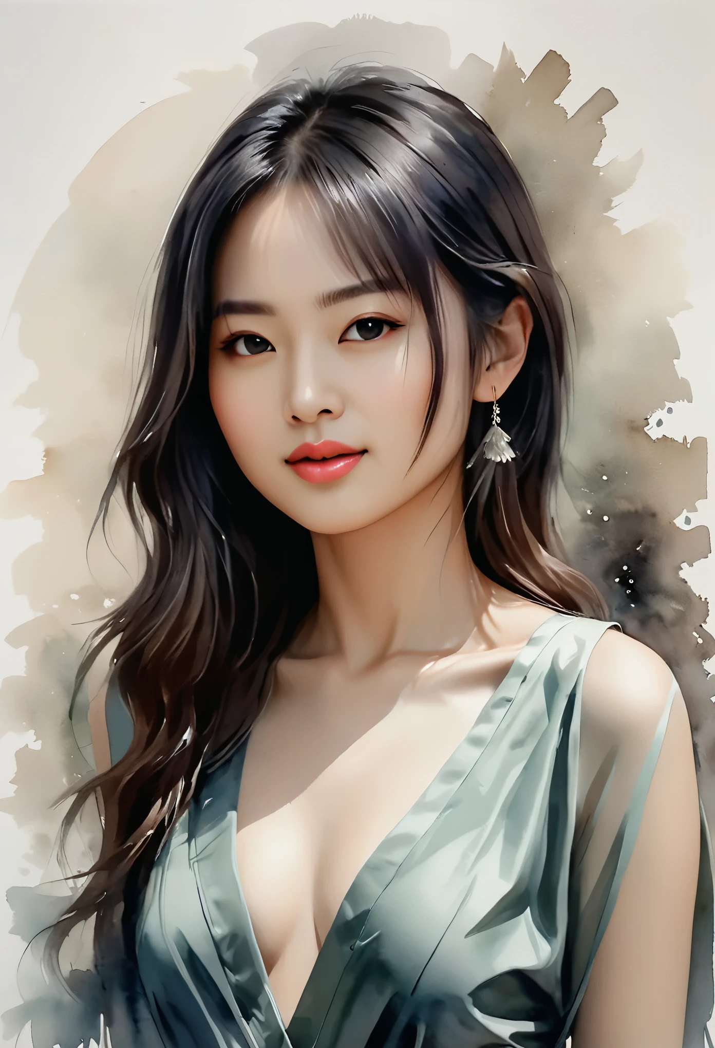 girl,ink painting,Loose brushstrokes,delicate lines,flowing action,Subtle ink tones,elegant posture,A peaceful expression,Delicate facial features,kodew