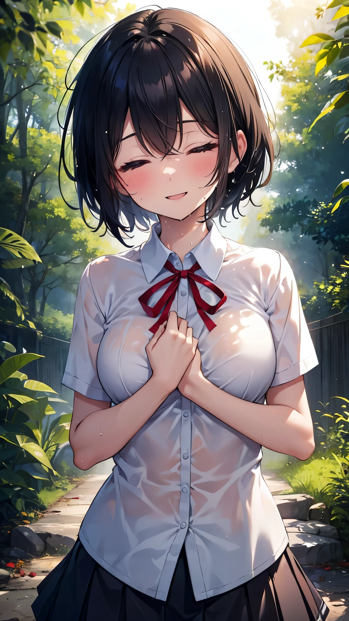top-quality、supreme１People Girls,hightquality,A detailed face、A detailed eye、Detailed nose、Detailed mouth、 beautiful countenance, ((masuter piece)), ((High resolution)), ((Best Quality)), detail, (NSFW:1.1 ,cum faced、Excited face.Very happy,), ((Skin shiny with sweat:1.4)), (Green underwear:1.2)、 girl with, A dark-haired, (shorth hair)、Bathe in water:1.5、fair white skin:1.3、((Normal breasts:1)), cinmatic lighting, perfectly shaded,(((waterside))), bathe、Realistic lighting with shades