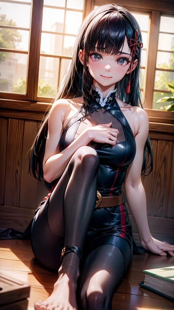 beautiful girl,(Captivating smile)、yamashiro ren、Detailed and beautiful eyes、Detailed costume、Captivating thighs、Detailed feet、full body、indoor、Sit on a chair、Crossing your legs、(Best Quality:1.4), (masterpiece:1.4), ultra detailed, ((((High resolution:1.5)))), 4K, 8k, Unity 8k 、(RAW Photos:1.4)、((ultra-detailed face:1.5))、(Hires .fix:1.4)、(masterpiece,Best Quality,High resolution:1.4)、(Realistic, photoRealistic:1.4),((Realistic skin feel))