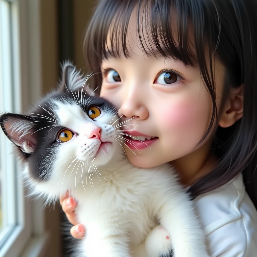 A cute girl with a cat in her arms