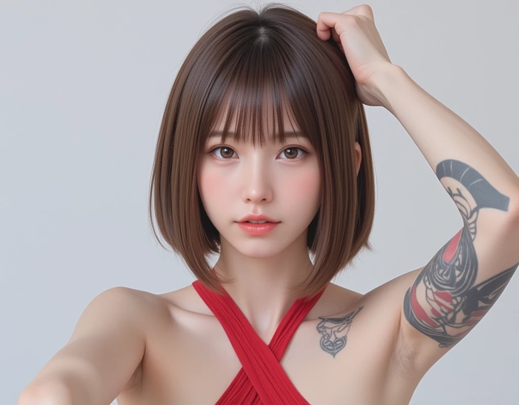 
of,((Tattooed arms:1.2)), ((Chest tattoo:1.4)),RAW Photos、Realistic、
((Gravure photoshoot、Posing:1.5)),white、(Slender:1.3,Shortcuts:1.3、Sexy red dress:1.5),