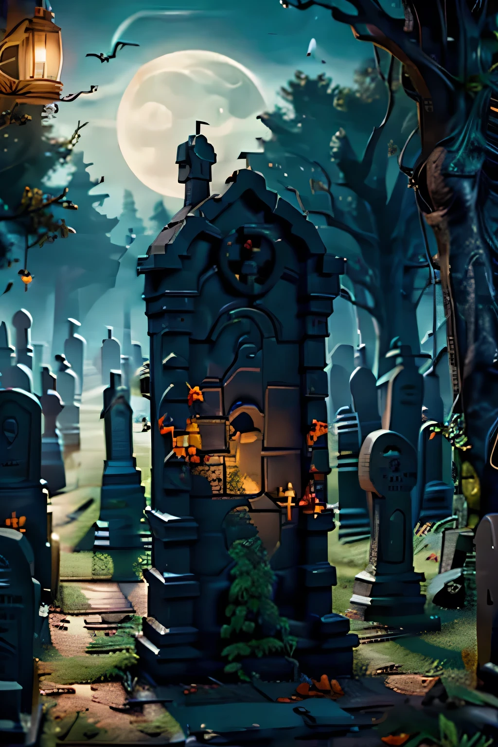 a full land of graveyard with coffin standing haloween decoration 4K, UHD