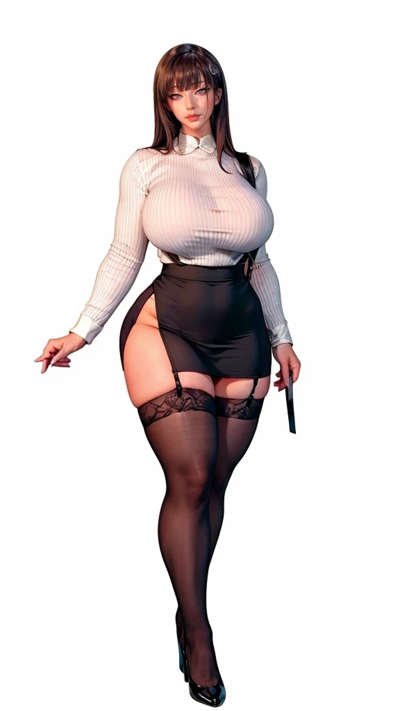 beautiful girl, oval face, lipstick, mascara, hair bangs to the side, mole on the neck, thick eyebrows, rosy red cheeks, firm round breasts, slim body, cleavage, ((pantyhose)), in the room, room decoration background beautiful. (masterpiece, best quality, raw, lighting, amazing, collarbone, exposed thighs))