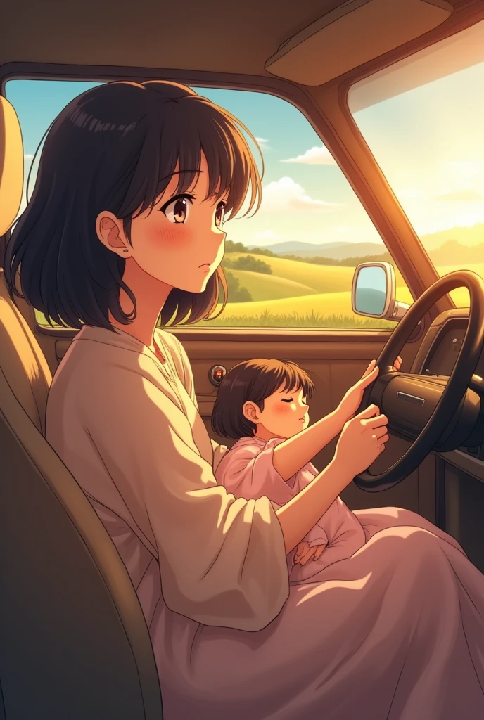 "Son, there is no space in the car, sit on sister's lap at the back seat" [in anime] [sister age is 24] [Son age is 20]
[Time is 10:00]
