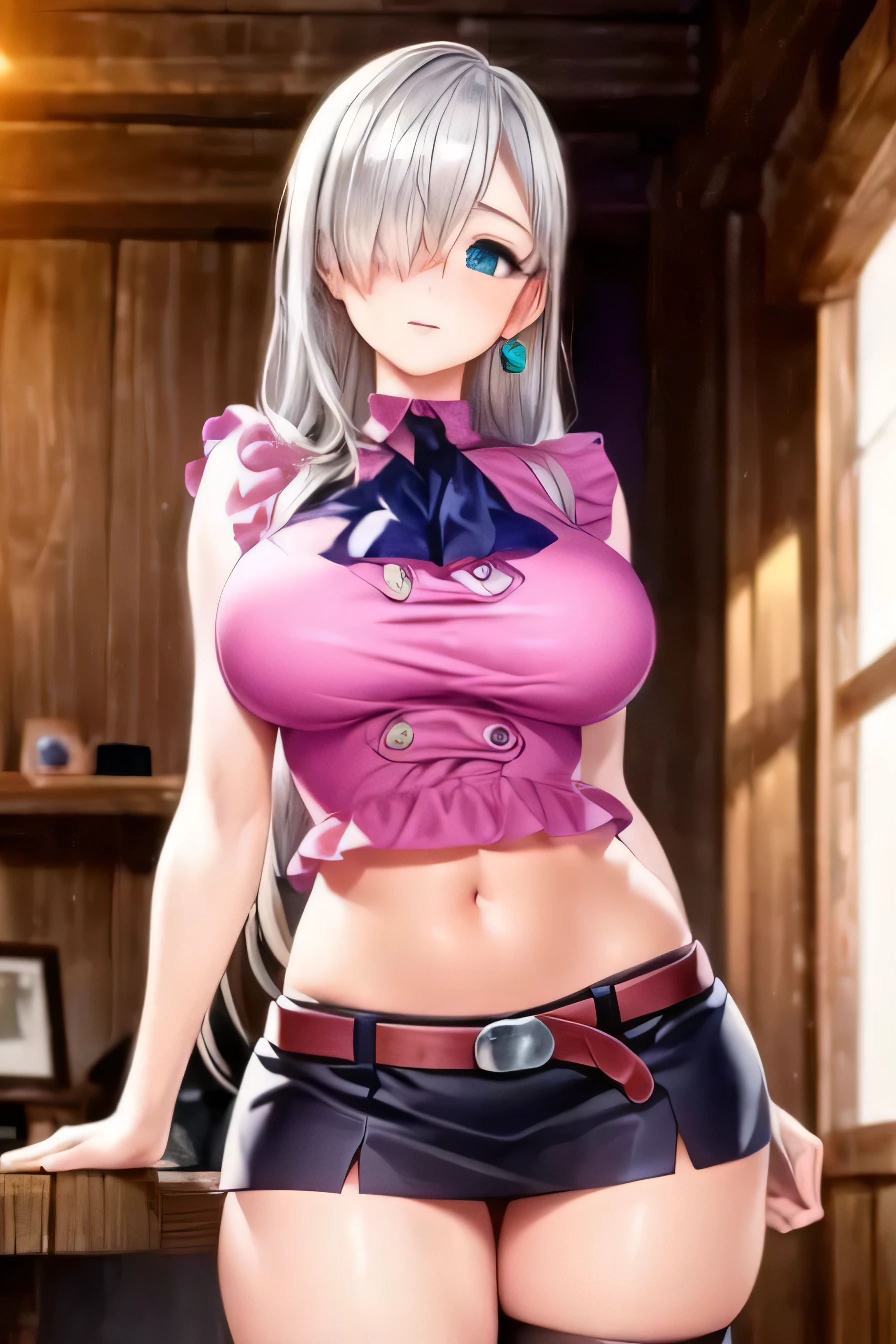 (masterpiece:1.2), best quality, high resolution, unity 8k wallpaper, (Illustration:0.8), (beautiful detailed face:1.2, beautiful detailed eyes:1.2), perfect lighting, extremely detailed CG, (perfect hands, perfect anatomy), 

, beautiful, lovely lady, shiny hair, Shiny skin, beautiful light big eyes, 
milf (mature mother), Married woman, gentle With a gentle appearance and a gentle maternal atmosphere,
feminine style, beautiful kubire, beautiful, naughty face,

Isabel_a, Silver hair, Long hair, hair over one eye, blue eyes, big breasts, toys, joy, diaphragm, navel, pink shirt, mini skirt, Black skirt, belt, Black Stockings,single thighhigh, leve, 

high resolution, masterpiece, Necessary, best quality, quality, high quality, HD model, Ultra HD, 