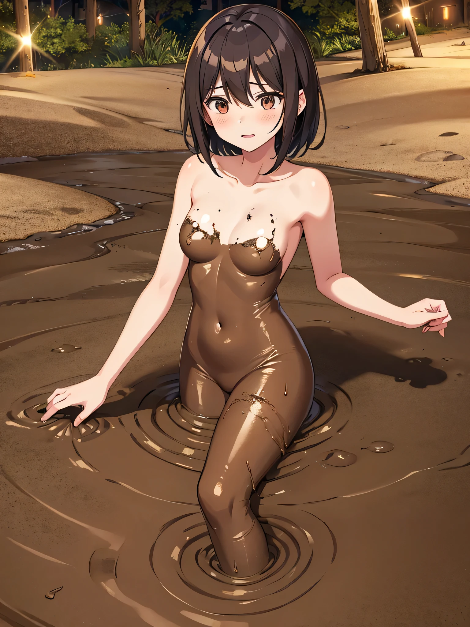 (best quality,highres,masterpiece:1.2),beautiful detailed eyes,beautiful detailed smile,nude Japanese,wet,beach, mavis dracula, midnight,alone girl, detailed nipples,  exposed breasts, 