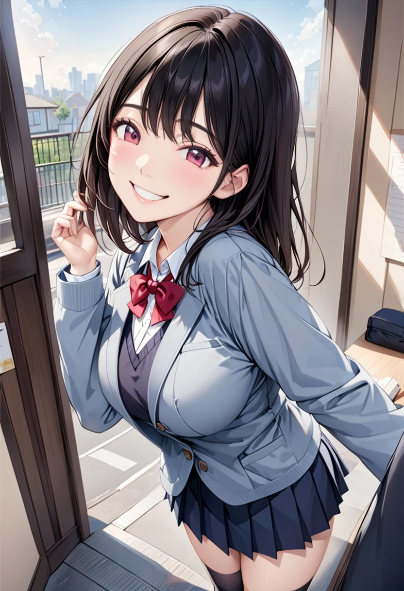 高いquality illustration, masterpiece, Very delicate and beautiful, Attractive girl,big tits,slim waist,(school uniform),thin,Slender body,slim, Beautiful Eyes,A light smile,blush,(masterpiece, Highest quality:1.2), High res, Very detailed CG ユニティ 8K 壁紙, Perfect lighting, colorful, Ultra-high res,4K,Very detailed, photograph, 8K, High resolution, 17 years old, nsfw, girl, locker room, undressing, pull down pantie, skirt, vagina