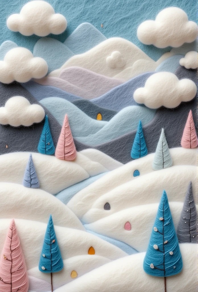 A delicate felt painting：winter，snow
