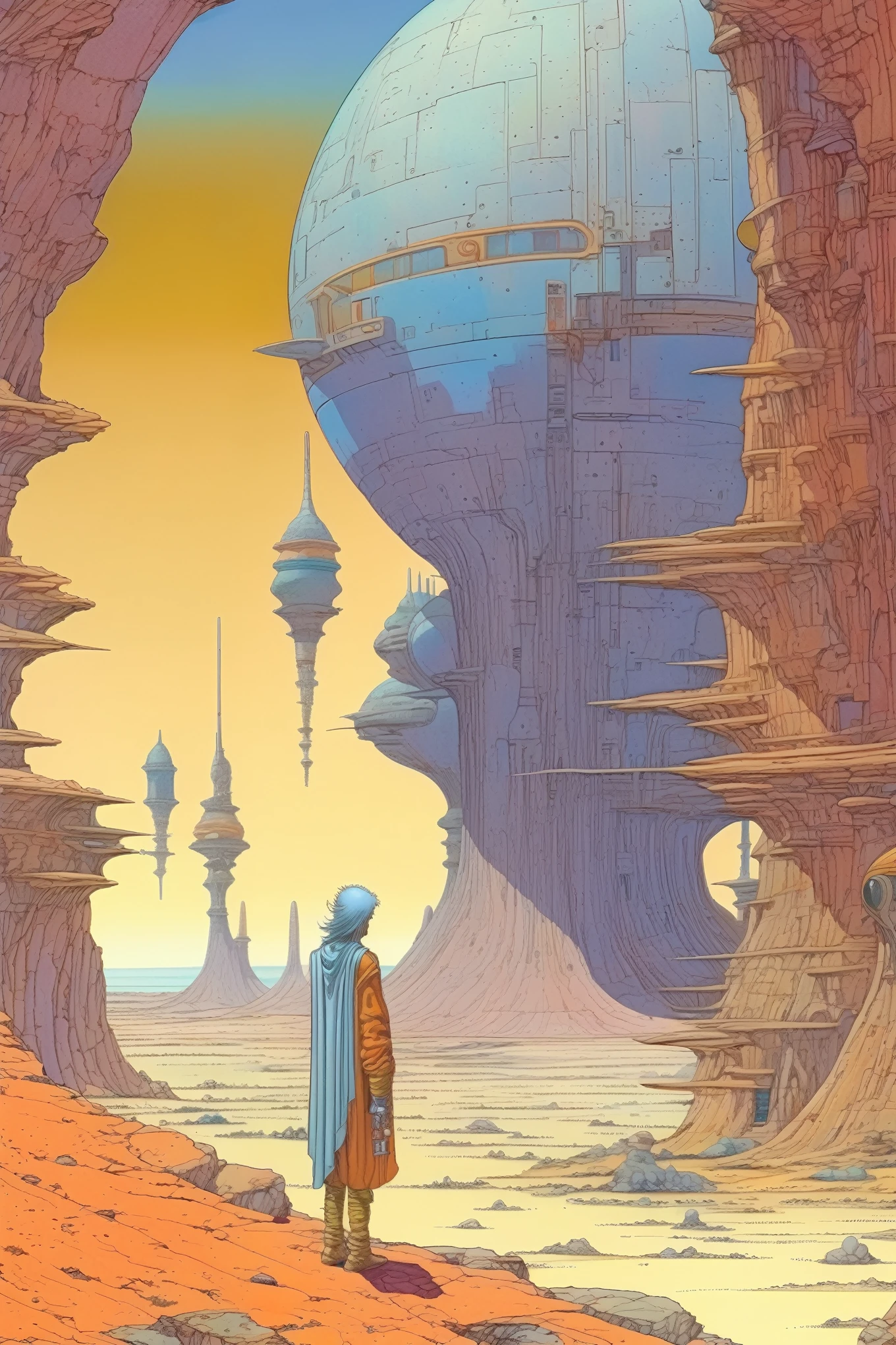 Moebius (Jean Giraud) Style - Inspirado en los intrigantes diseos de Moebius, A surreal landscape unfolds, Changes in shape and color that defy conventional logic, Where the rules of strategy and strategic thinking are the only guiding principles.