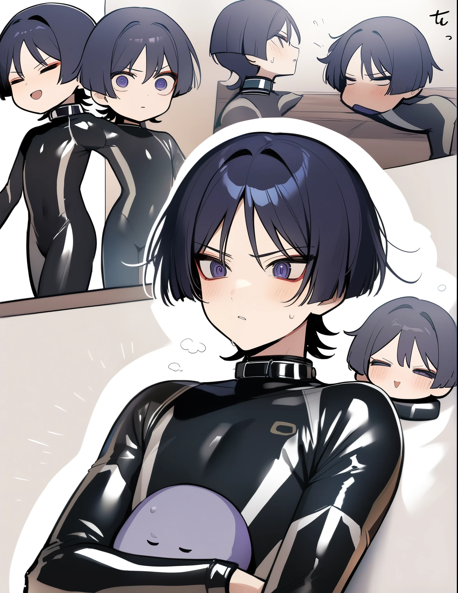 girl being touched on the back,((Old man touches girl:1.4)),Came back,老人にgirl being touched on the back,The girl has black hair,blue eyes,((Girl in black tight suit:1.4)),((old man touches a girl'Came back with his hand:1.4)),blush,serious face,panic,tickle,open your big mouth,Sweat,saliva,Spike Hair,sigh,big breasts,