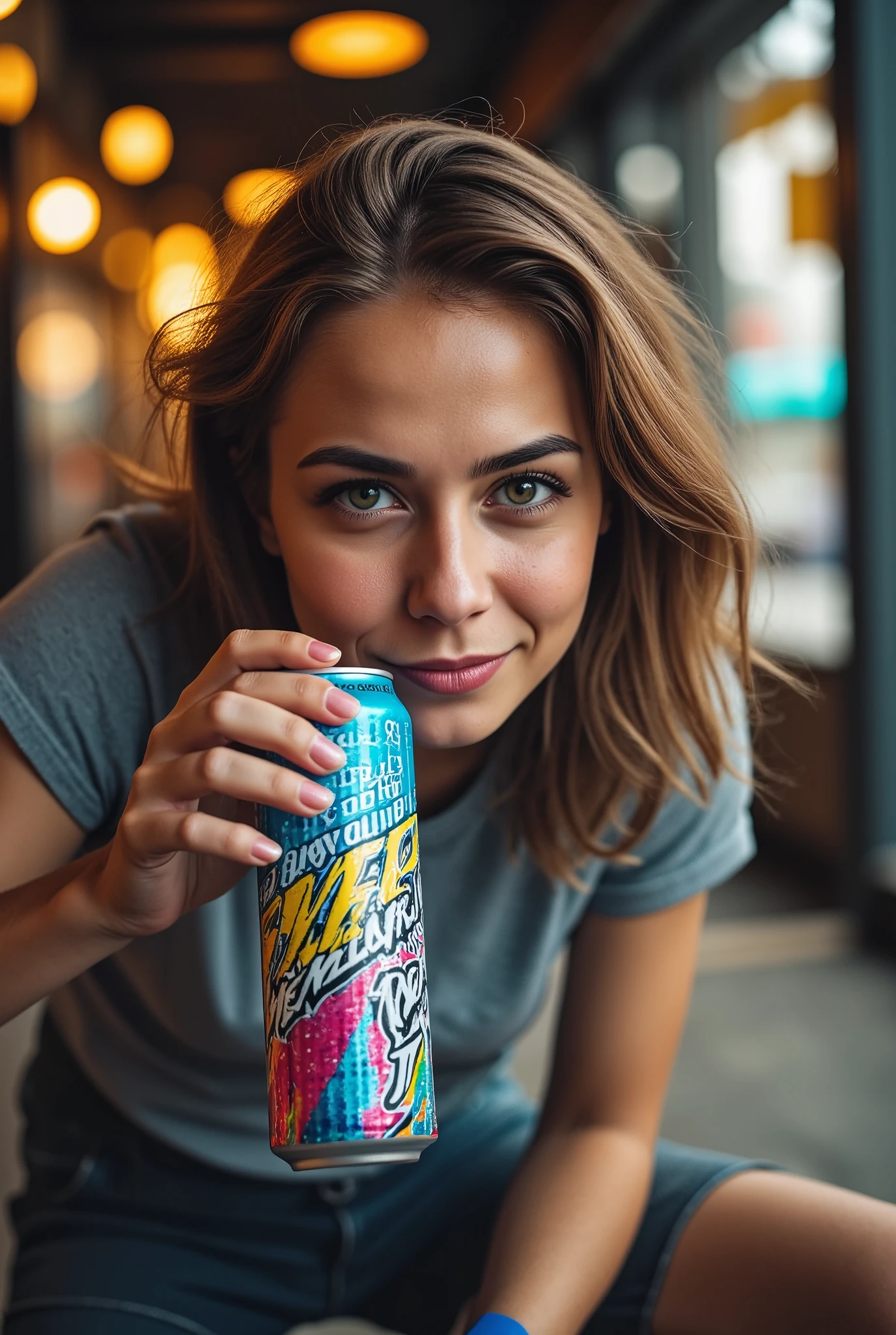 20 yr old female drinking energy drink