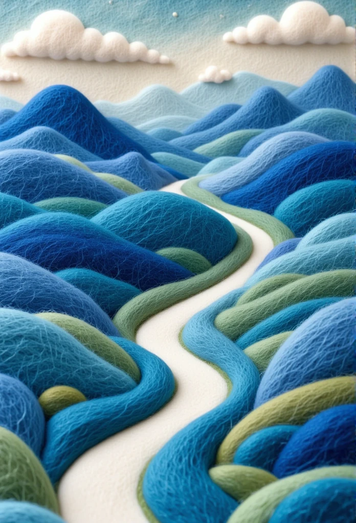 A delicate felt painting：A Thousand Miles of Rivers and Mountains，blue
