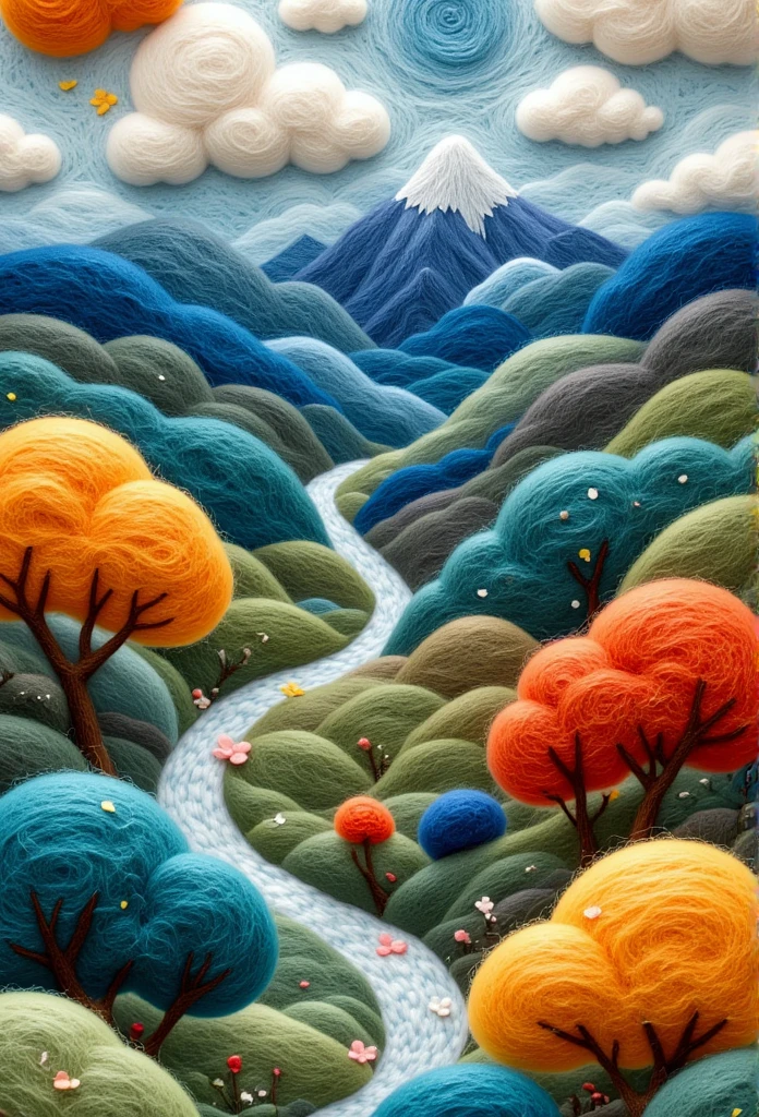 felt art：A Thousand Miles of Rivers and Mountains，blue gold
