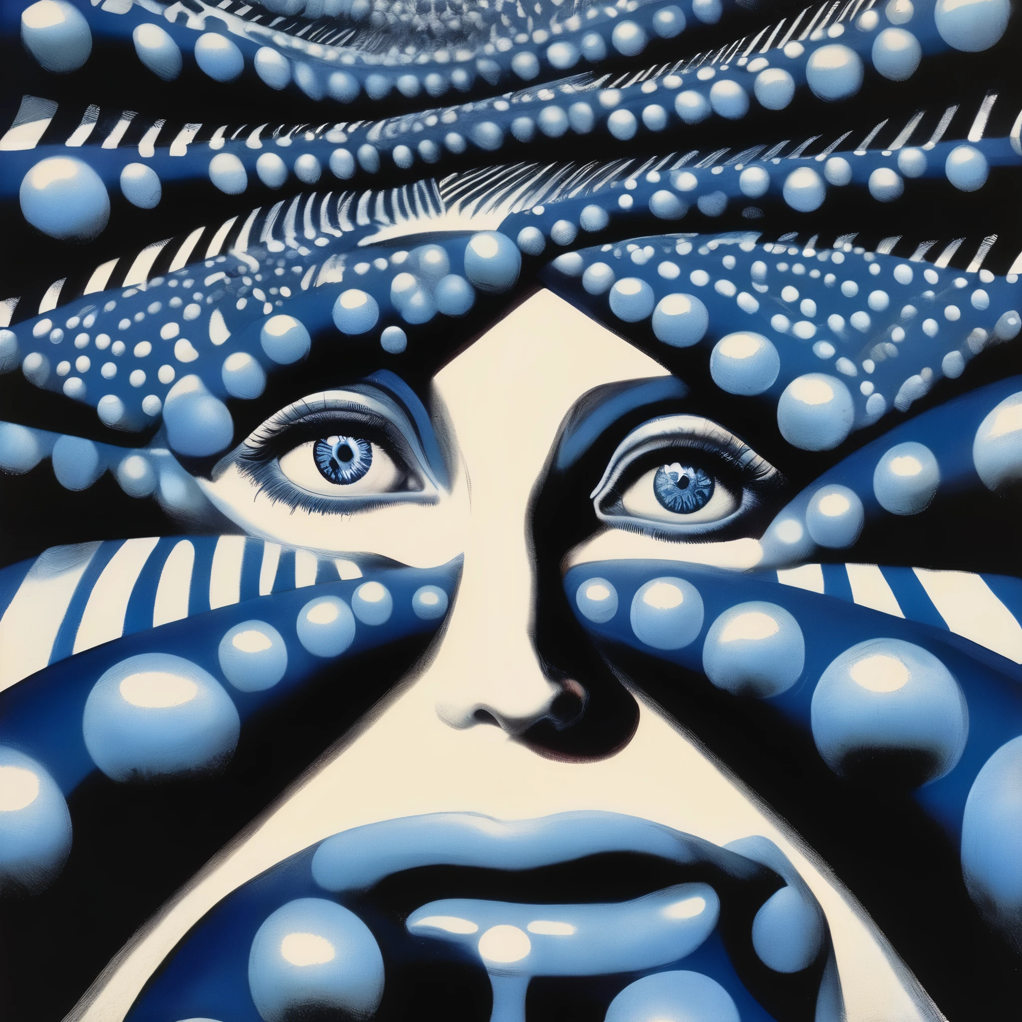 Philippe Druillet Style - Blue Eyes, Blue Moon, This is Junji、Brian Bolland、Bridget Riley Style