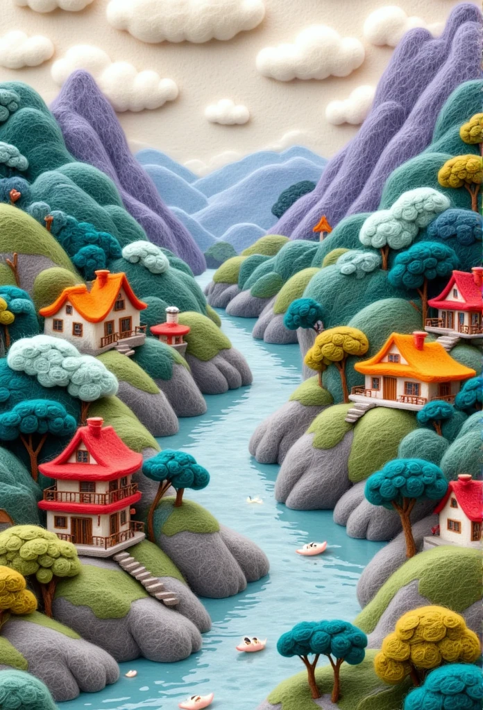 felt art：Chinese Landscape Painting，A Thousand Miles of Rivers and Mountains
