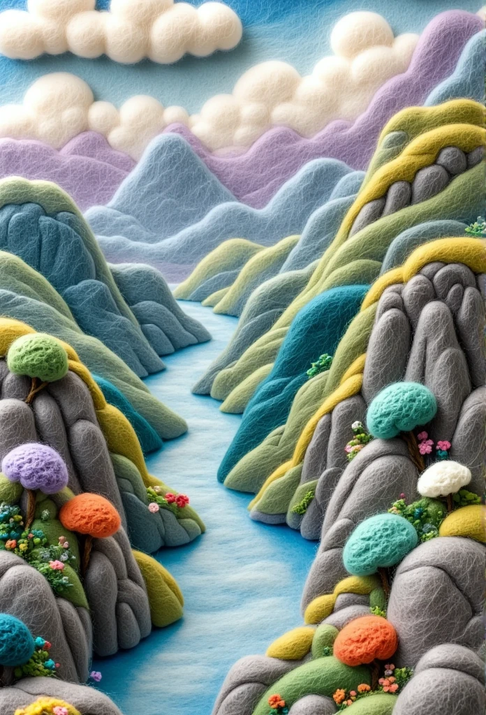 felt art：Chinese Landscape Painting，A Thousand Miles of Rivers and Mountains
