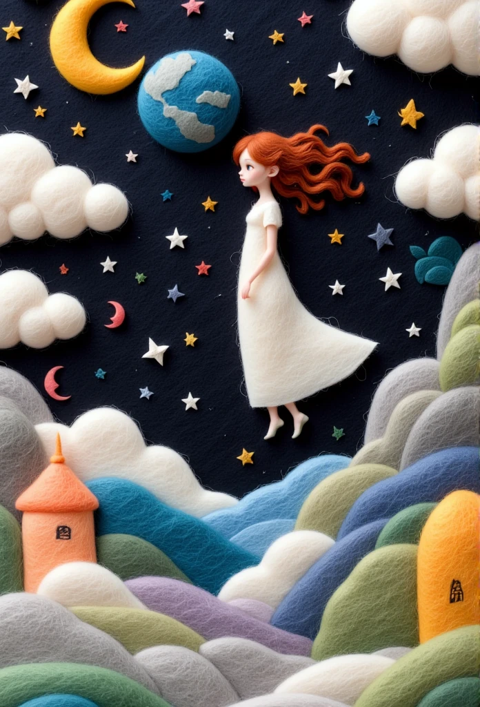 felt art：Mythology，Chang&#39;e flies to the moon
