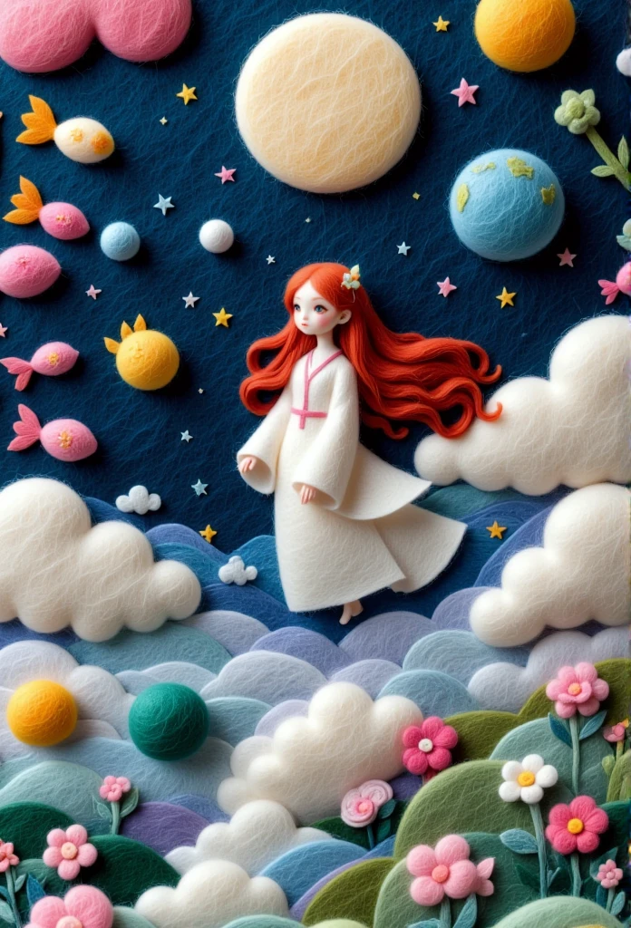 felt art：Mythology，Chang&#39;e flies to the moon
