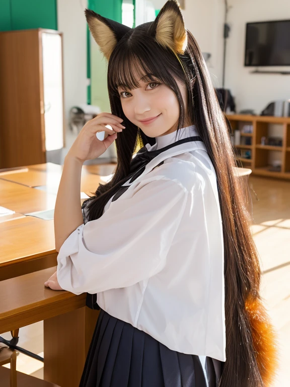 ((estilo anime)) colegiala Hinata Hyuga (()) pupilas blancas, cabello corto y negro, rostro delgado tierno y ruborizado, expressions and gestures of seduction and mischief, sonrisa seductora, uniforme colegiala corto, tight and short skirt, posando de espaldas sensualmente y de forma sexual, alzando con su mano la falda y dejando ver su tanga