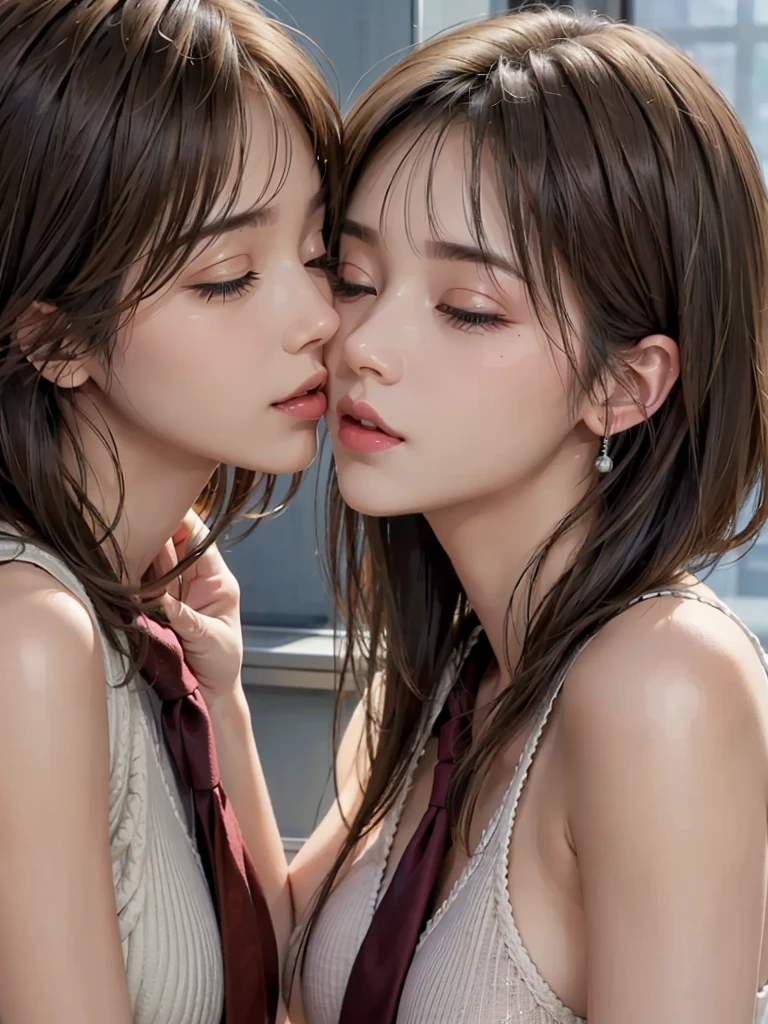 Create a high quality image, extreme detail, ultra definition, extreme realism, high quality lighting, 16k UHD, a young angel, kissing a beautiful demon girl, on a full moon night, dense fog covers the area, side view
