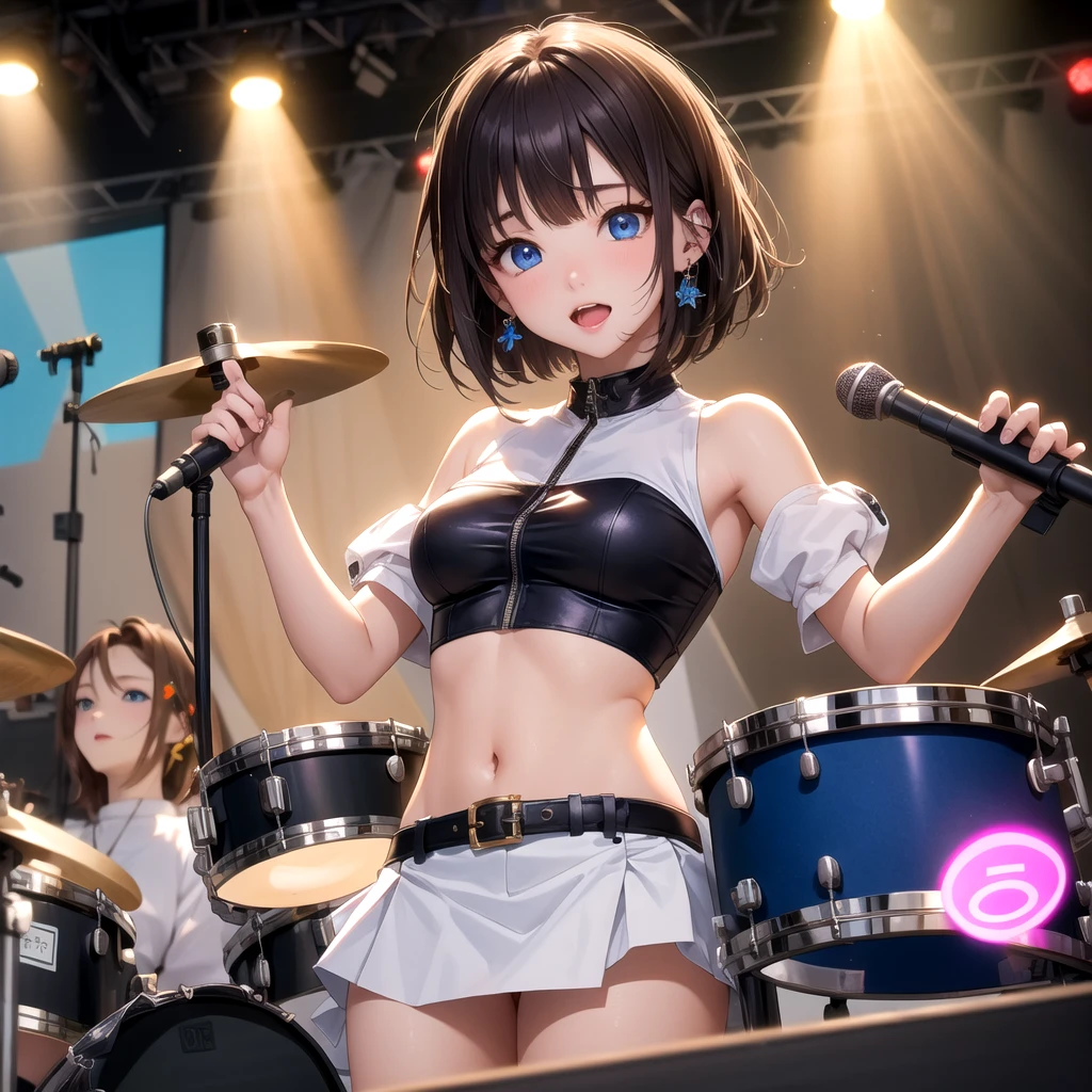 nsfw,(super fine illustration,8K CG wallpaper,best quality,extremely detailed,ultra high res,best aesthetic),(cowboy shot,from front),1girl, idolmaster, {{{haruna Kamijo}}}, (20yo, beautiful girl), (beautiful brown eyes),((((beautiful black hair)))), ((short hair)), (((bule rim glasses))), (wet hair), (wet skin), ((sweat)), ((steam)), (flat chests,midium breasts), (tall), (slender), (((((bule cyber suit))))), ((((see-through))),((open clothes)), ((pubic black hair:1.5)), ((((on the stage)))), ((((spread legs)))),((spread pussy:1.5)),(open mouths), (a big smile), ((stick out tongue)),(feel good), (one eye closed),((arms on the head),((((headset)))),(bukkake, cum on body:1.5),(bukkake, cum on face:1.1),((bukkake, cum on hair:1.2),(ecstacy),((((sex,cowgirl,1 faceless man))),