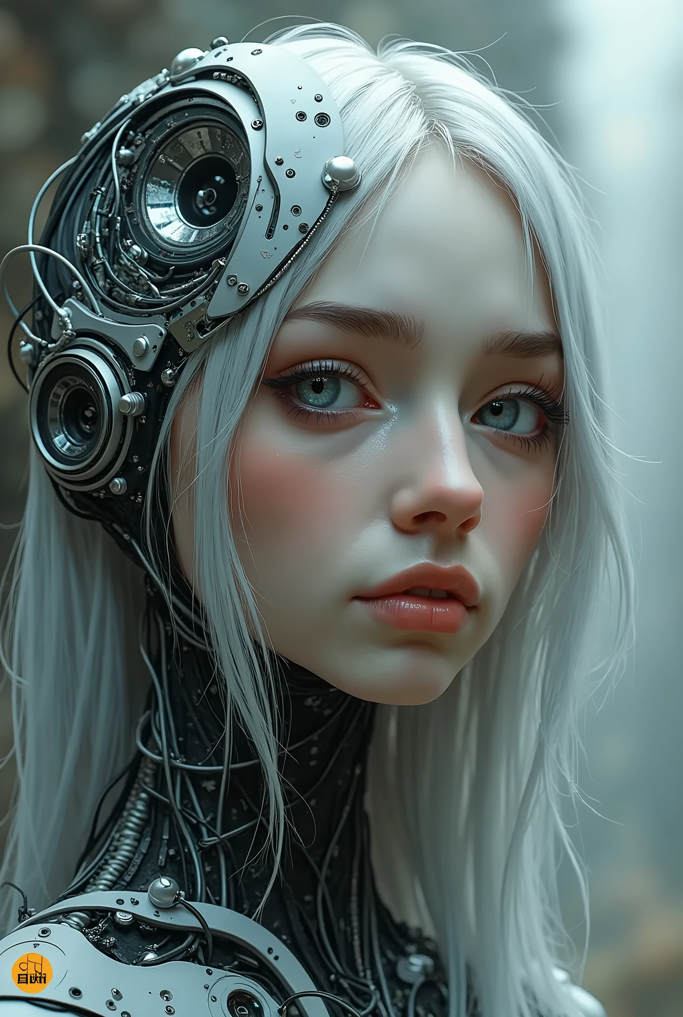 A painting of a woman with her head full of wires., elaborate digital art, intricate transhumanism, Intricate digital artwork, Cyborg - Girl, Intricate digital art, chica cyborg, Cyborg woman, detailed portrait of a cyborg, futuristic art, Intricate digital art, intricate cyborg, Intricate digital painting, A picture of a beautiful cyborg., Cyborg - Girl with silver hair