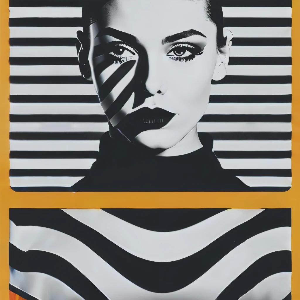 Op Art Fashion, Black and White, Optical illusion, Contoured curves、Model with stripes across her face