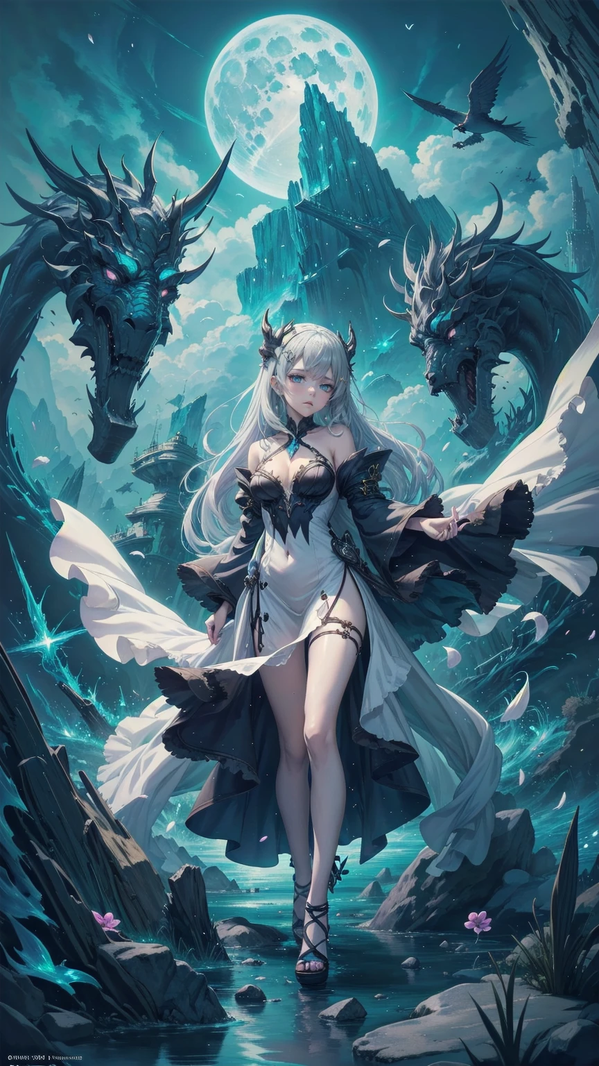 (((hyper detail))), dynamic composition, farthest end, abyss, unidentified creatures, best quality, best image quality, beautiful girl, beautiful legs, looking up at the sky