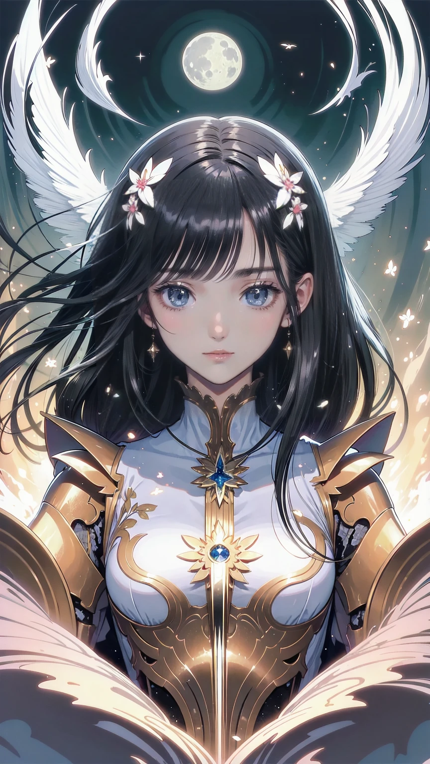 Anime girl walking near a cliff, Beautiful fantasy anime, high detailed official art, Silver-haired God, Shadowverse Style, Anime Goddess, Nightcore, Detailed Key Anime Art, official art, Masterpiece Goddess of Beauty, Anime fantasy illustration, Detailed digital anime art, Epic light novel art cover, From the Arknights video game, Anime fantasy art, Calm background, Bright white moon, white beach dress, Sea view
