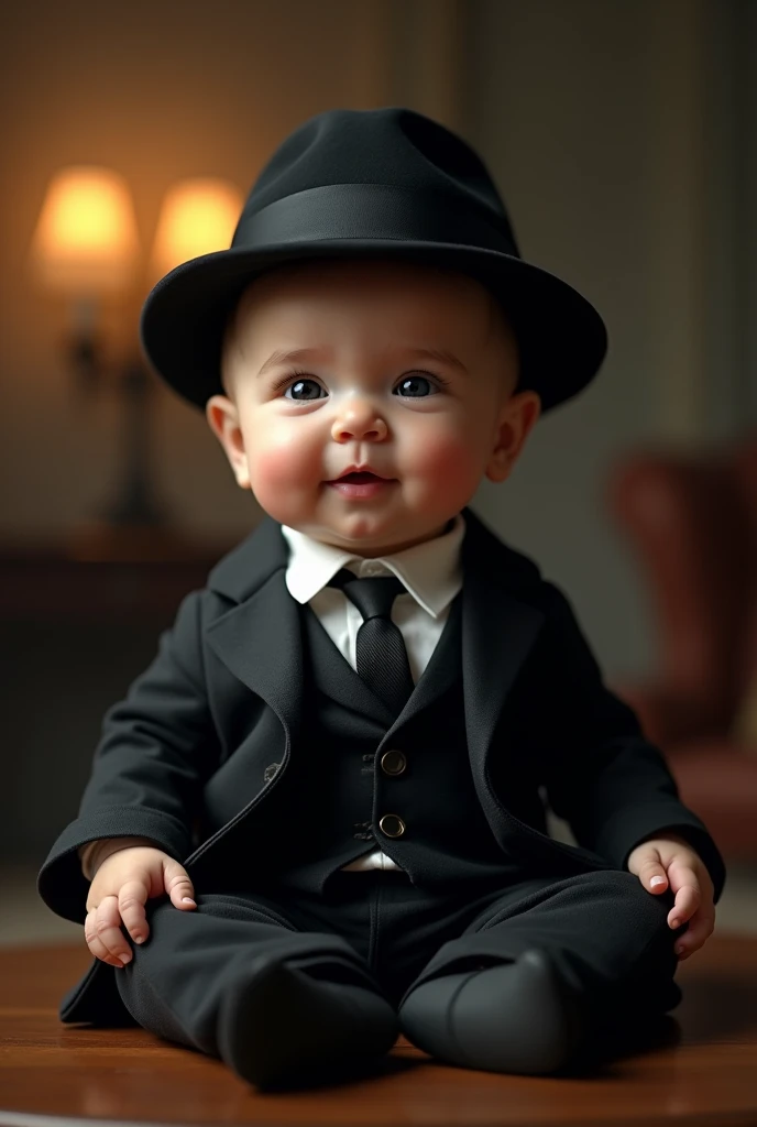 baby in Mafia boss costume