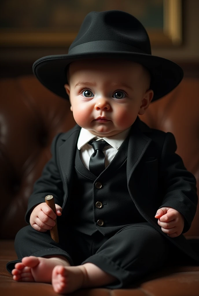 baby in Mafia boss costume