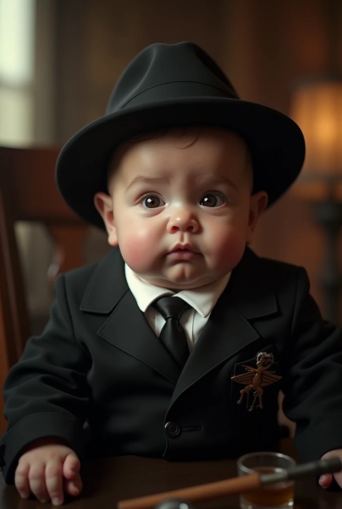 baby in Mafia boss costume