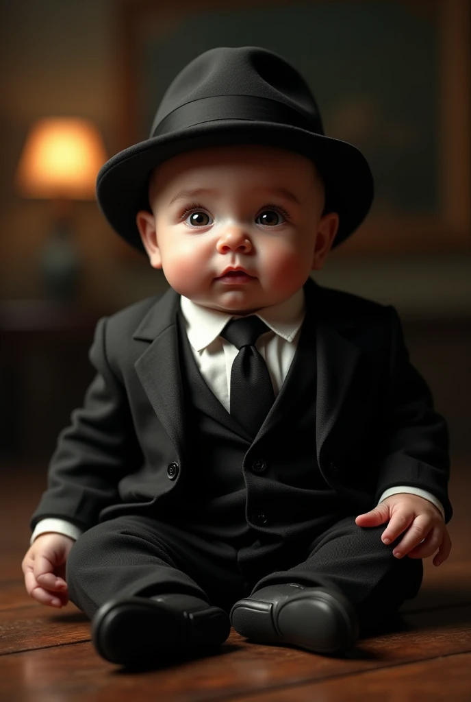 baby in Mafia boss costume