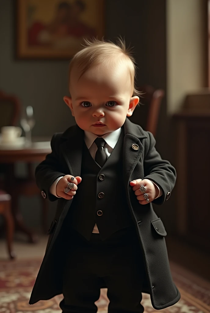 baby in Mafia boss costume