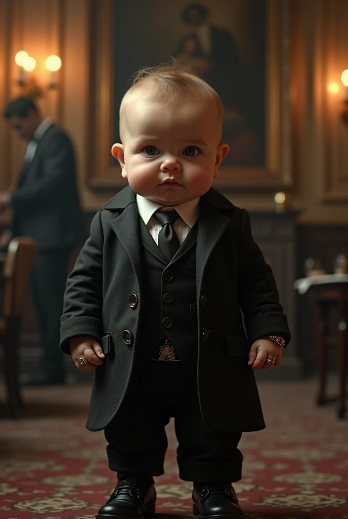 baby in Mafia boss costume