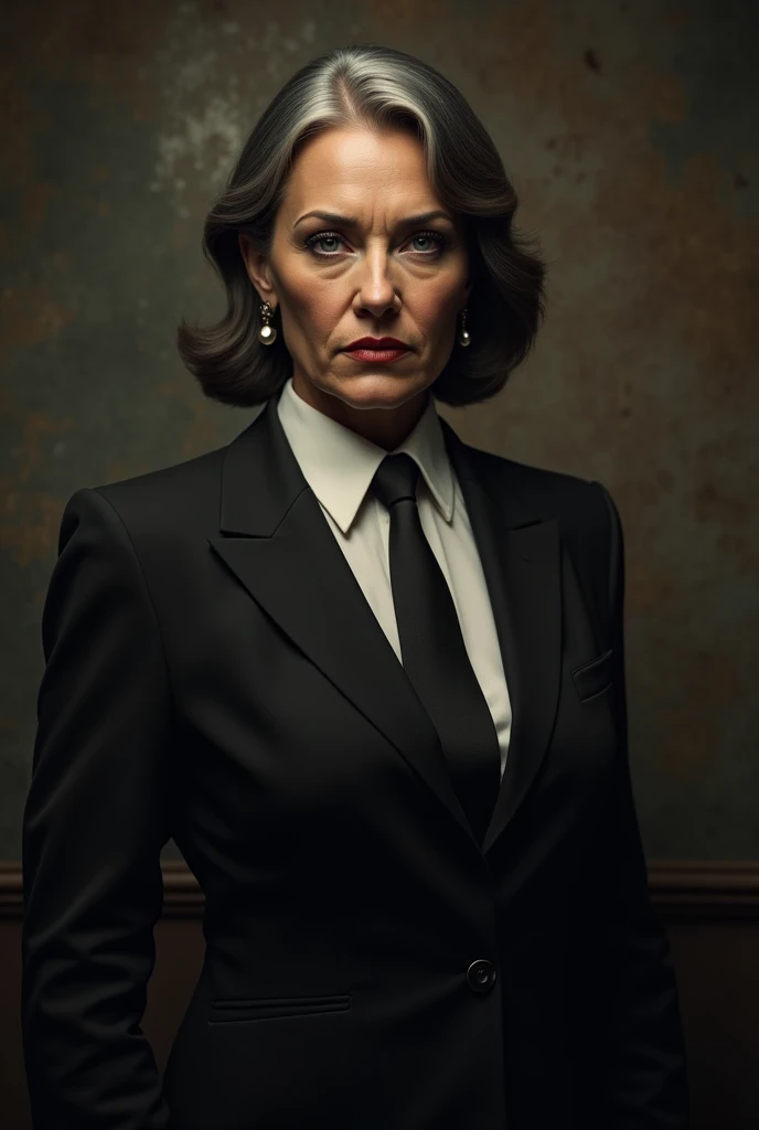 mature woman in Mafia boss costume