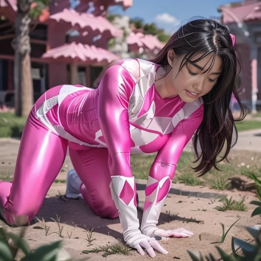 Huge Lost A girl is trying to escape a maze while wearing a rubber suit、Pink There is a puzzle to solve