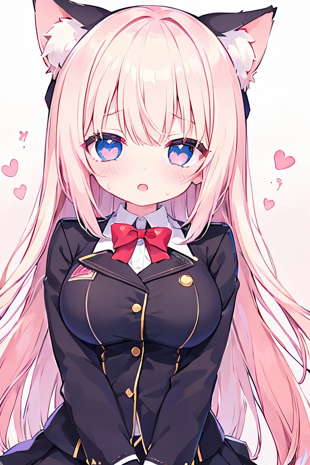 NSFW,Navy Uniform、Elementary school girl、Light pink hair,Very beautiful and Shining Eyes、Shining Eyes、1 girl、Large Breasts、cat ears、((((()))))、heart❤、((sweat、vapor)）