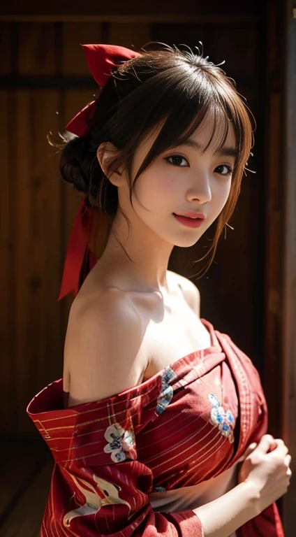 Mastepiece, Best Quality, (Highest quality、8k、masterpiece:1.3)、Ultra-high resolution、Physically Based Rendering、(Photorealistic：1.37)、Two beautiful women with perfect bodies:1.4、Slim abdomen:1.2、Highly detailed face and skin texture、 Red Cheeks、White skin、Narrow waist,Thin legs、Highest quality,Very beautiful woman, (cute:1.2),Perfect Glowing Skin、((Flower Field))、(((Full nudity)))、(((Upper body nude)))、smile、(((I see Chev)))、((A bow tie))、(((Another woman touches my breasts from behind)))、((Small Breasts))、((Big Ass))、(((Red ribbons tied around the body)))