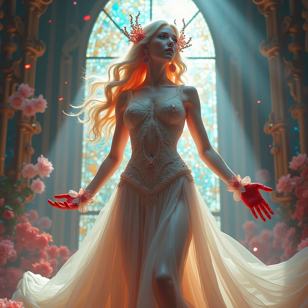 a fantasy epic illustration (Julie Bell style: 1.5)) of a drow elf thief holding a large diamond in a vault, a female drow elf thief, (dark grey skin: 1.5), black and color, full body, (small pointy ears), dynamic hair color, dynamic hair style, ultra detailed face, wearing white leather leotard, white leather pants, busty, small cleavage, high heel boots, she is happy for reaching her goal, success, holding a large sized (red diamond: 1.3), brilliant diamond, many facets, many colors diamond, fantasy safe vault background, torchlight, vibrant, Ultra-high resolution, High Contrast, (masterpiece:1.5), highest quality, Best aesthetics), best details, best quality, highres, 16k, [ultra detailed], masterpiece, best quality, (extremely detailed) RAW, (ultra details, Masterpiece, best quality)